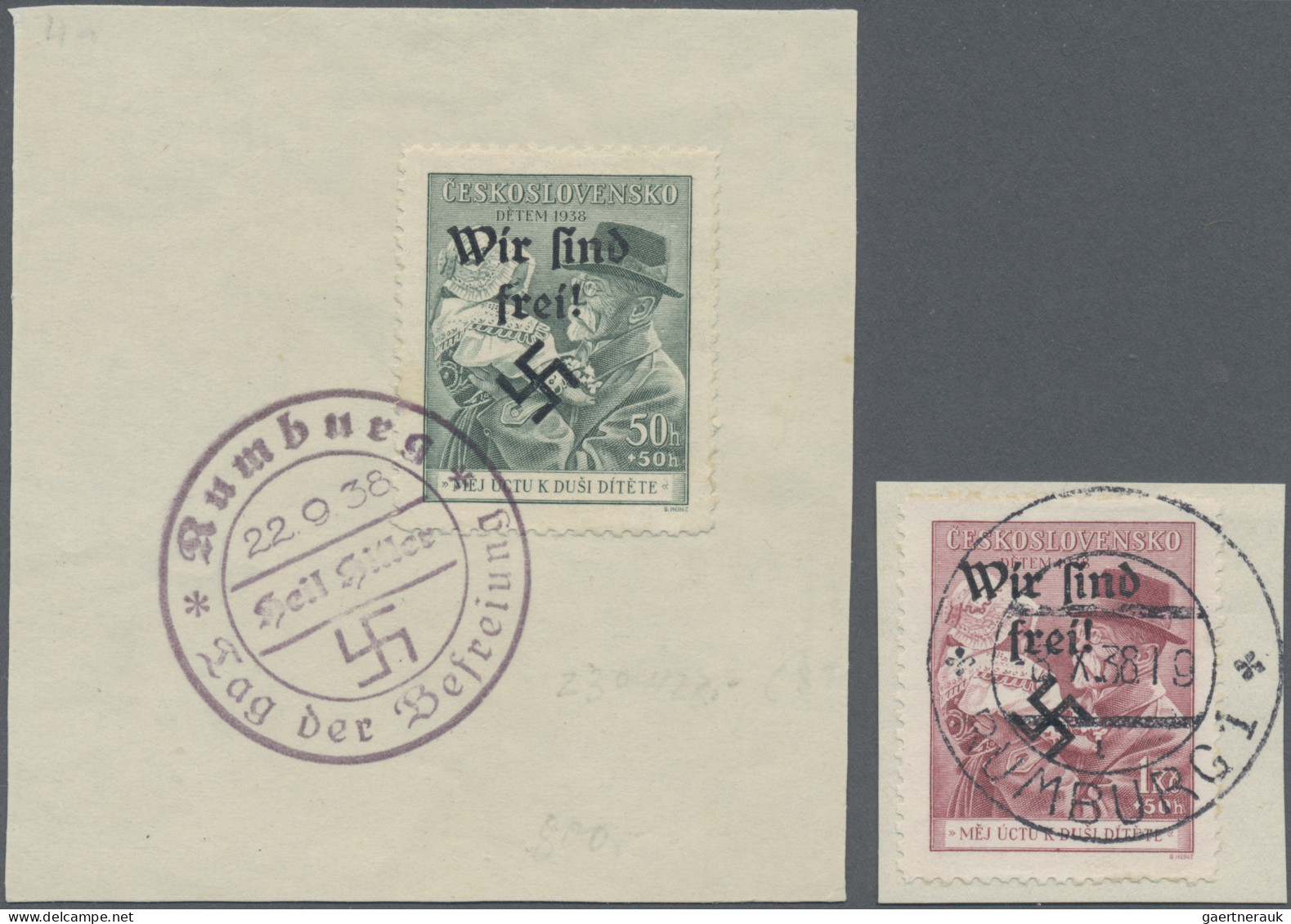 Sudetenland - Rumburg: 1938, Sondermarken: 50 H Und 1 Kc Masaryk Mit Kind Und Au - Sudetenland