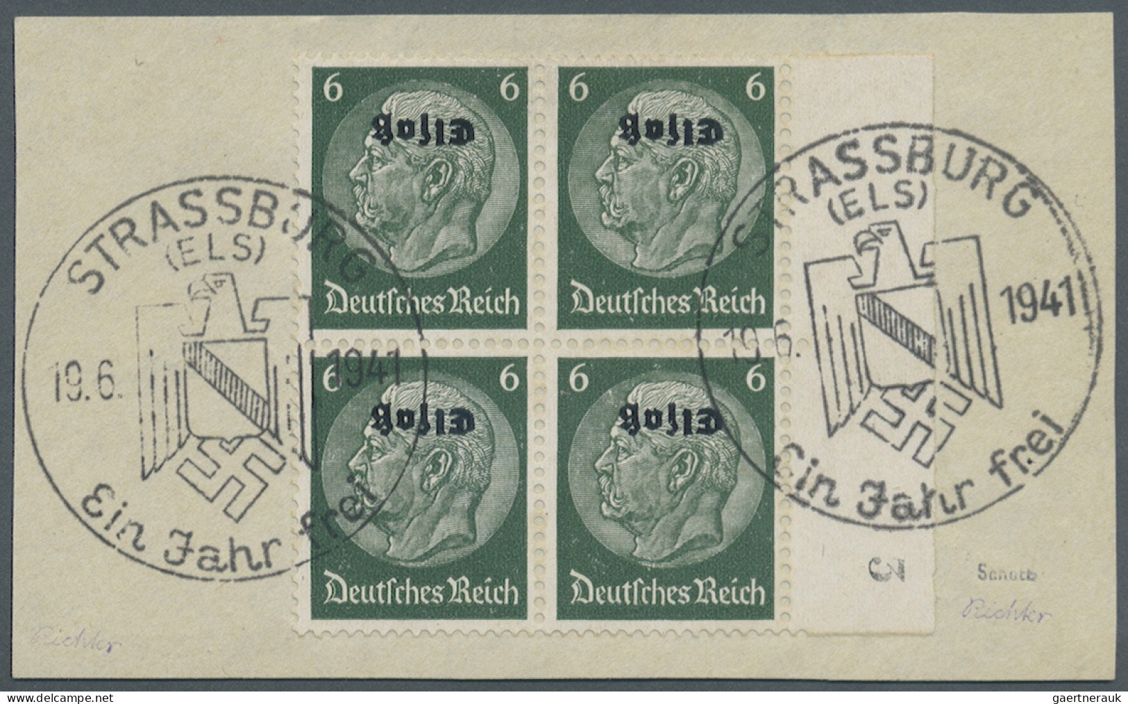 Dt. Besetzung II WK - Elsass: 1940, 6 Pfg. Hindenburg-Medaillon Mit KOPFSTEHENDE - Occupazione 1938 – 45