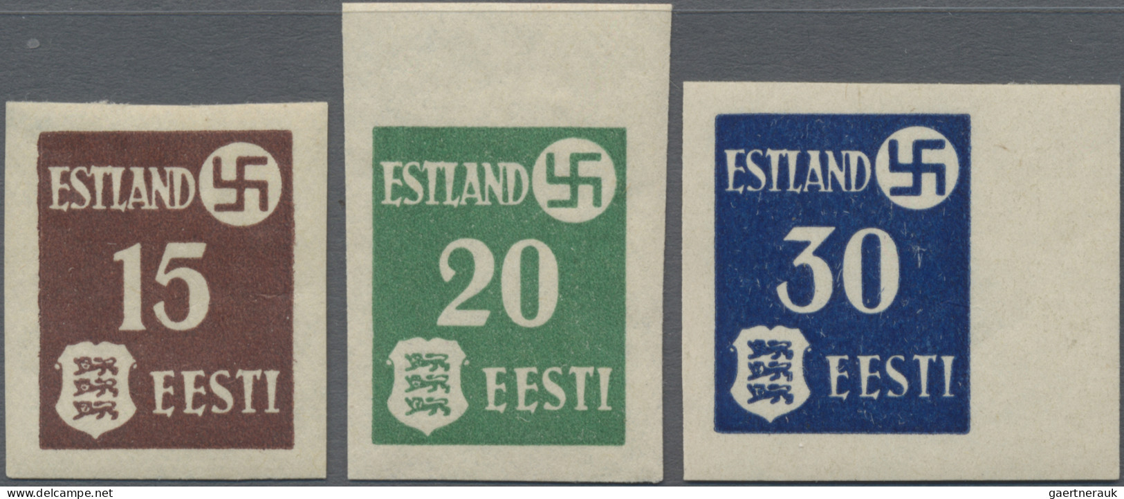 Dt. Besetzung II WK - Estland: 1941, Freimarken Landespost Ungezähnt, Drei Werte - Occupation 1938-45