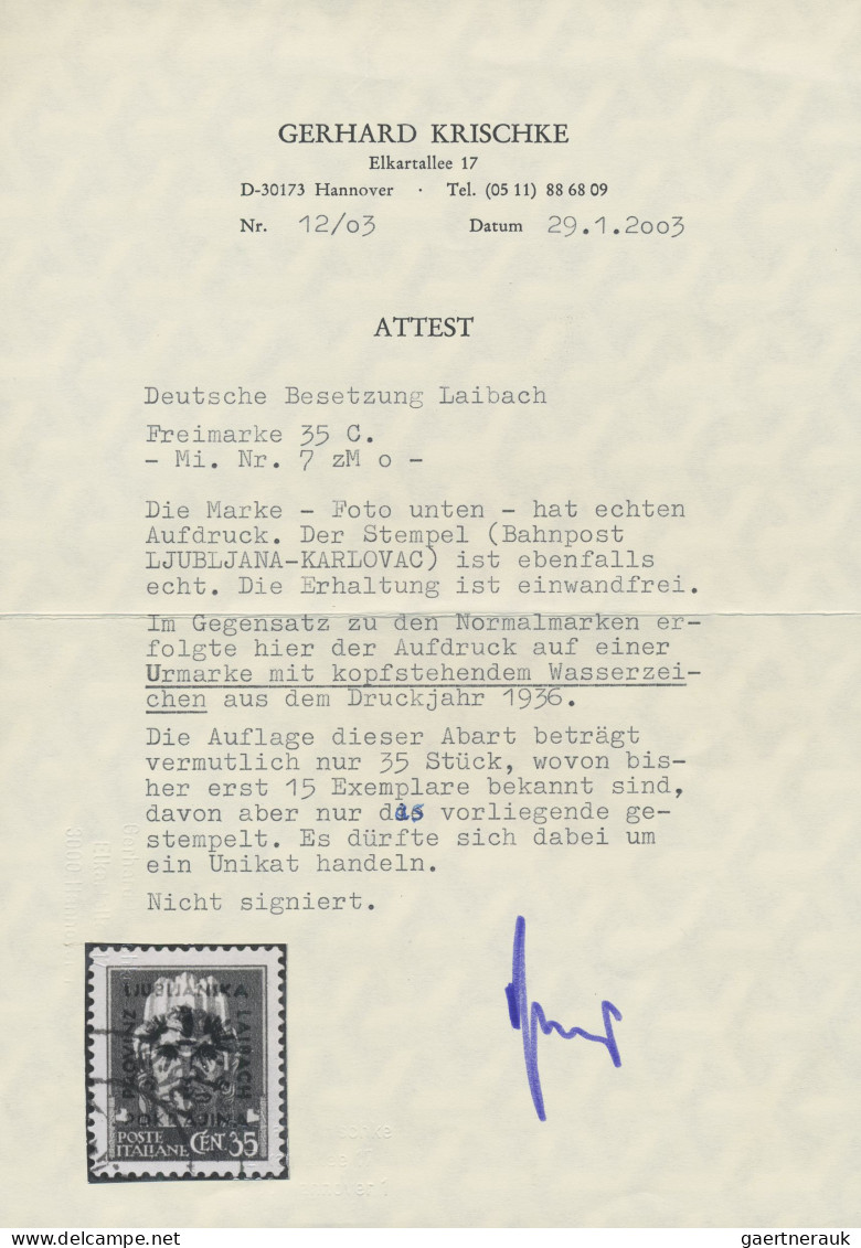 Dt. Besetzung II WK - Laibach: 1944, 35 C Schwärzlichkobalt, Aufdruck II Dunkelr - Occupation 1938-45