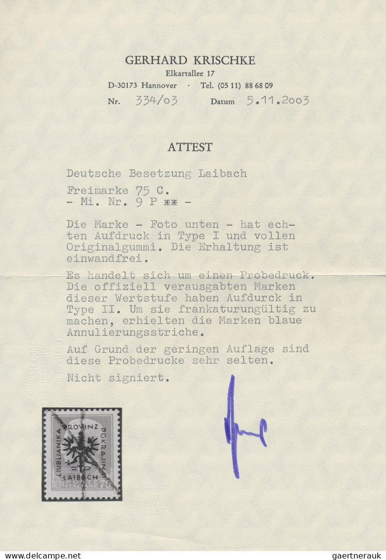 Dt. Besetzung II WK - Laibach: 1944, 75 C Schwärzlichrosa Mit PROBEAUFDRUCK In T - Besetzungen 1938-45