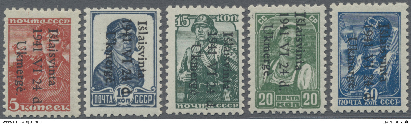 Dt. Besetzung II WK - Litauen - Wilkomir (Ukmerge): 1941, 5 K - 50 K, Werktätige - Occupation 1938-45