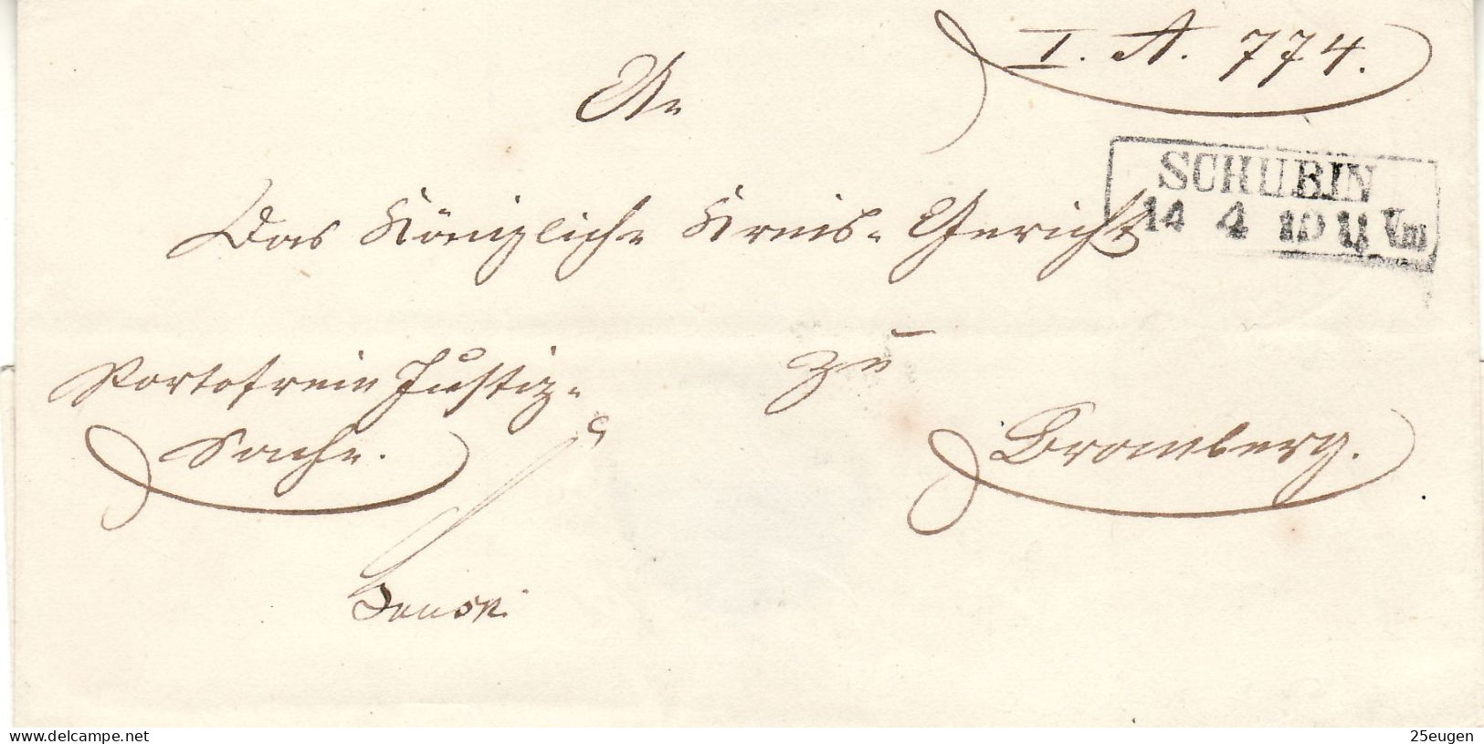 POLAND / GERMAN ANNEXATION /1850 Ca / LETTER  SENT FROM SZUBIN /SCHUBIN/ TO BYDGOSZCZ /BROMBERG/ - ...-1860 Prephilately