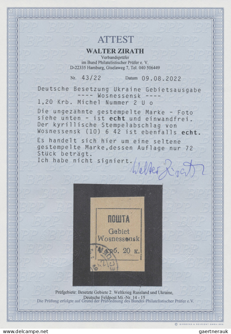Dt. Besetzung II WK - Ukraine - Wosnessensk: 1942, 1,20 Krb Schwarz, Ungezähnt, - Occupation 1938-45
