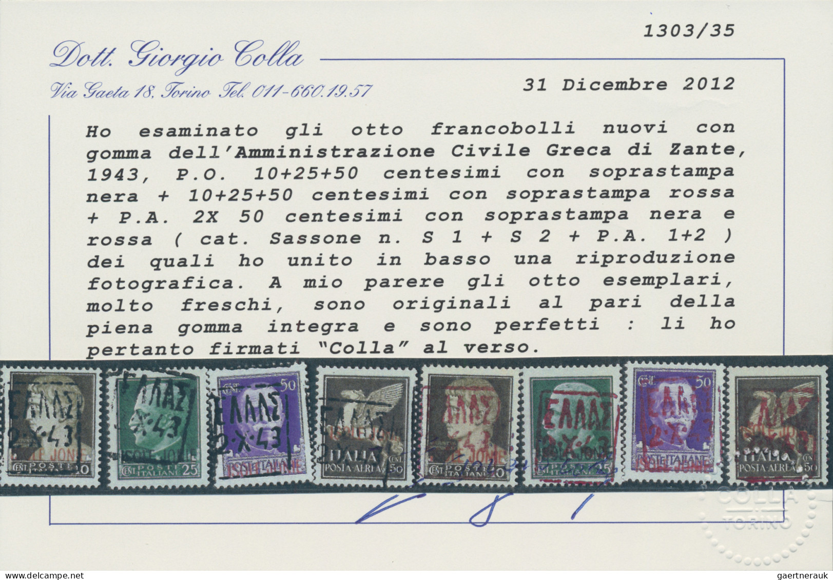 Dt. Besetzung II WK - Zante: 1943, Italienische Freimarken Mit Dem Überdruck "IS - Besetzungen 1938-45