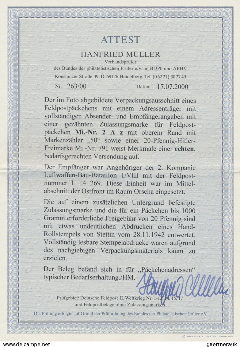Feldpostmarken: 1942 Verpackungsausschnitt Eines Feldpostpäckchens Von Stettin A - Altri & Non Classificati