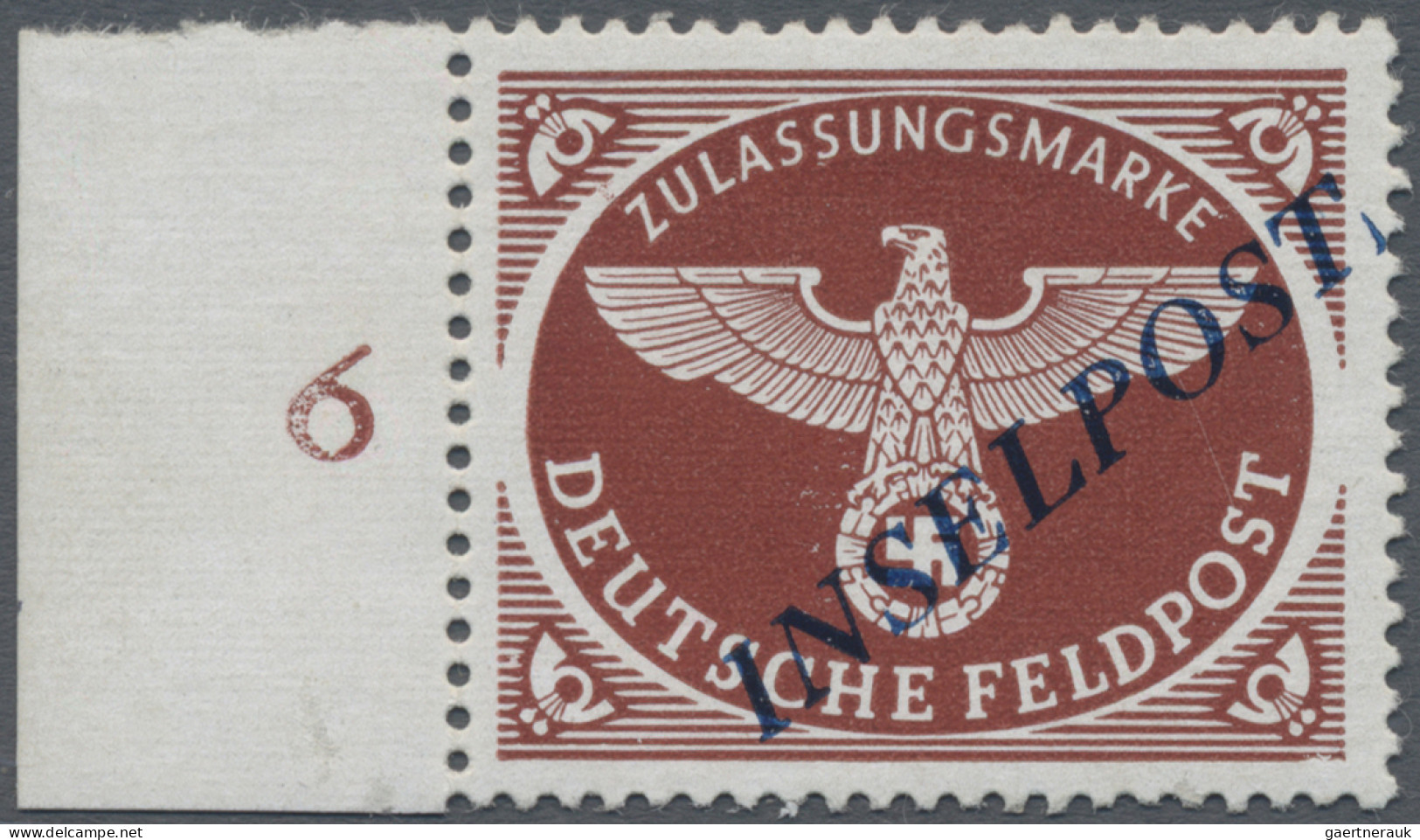 Feldpostmarken: 1944, Inselpost-Zulassungsmarke, Gezähnt Vom Linken Bogenrand, M - Other & Unclassified