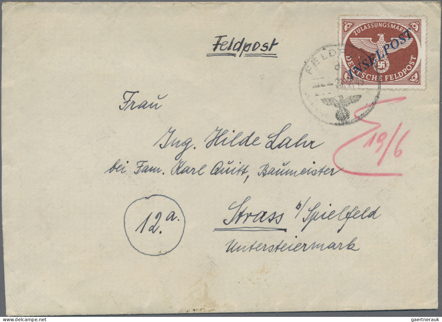 Feldpostmarken: 1945, Inselpost-Zulassungsmarke (Agramer Aufdruck) Auf Feldpost- - Sonstige & Ohne Zuordnung