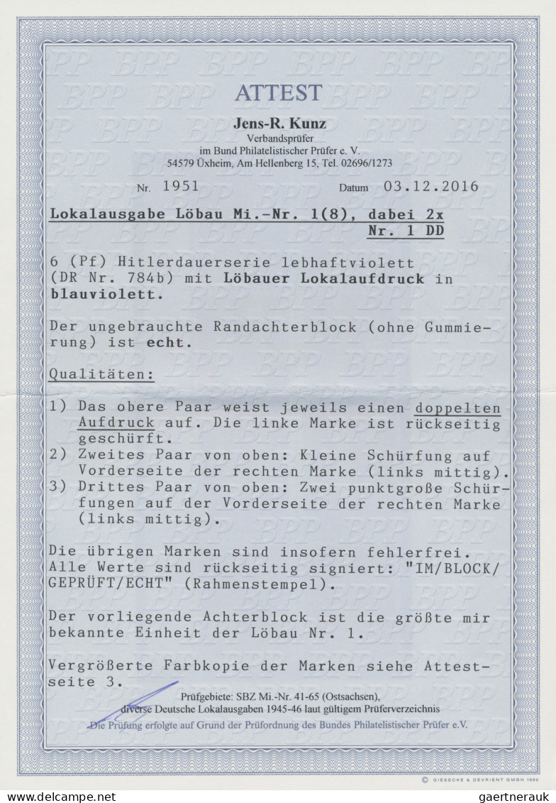 Deutsche Lokalausgaben Ab 1945: LÖBAU: 1945, 6 Pf Hitler Mit Viol. Kopfstehendem - Andere & Zonder Classificatie
