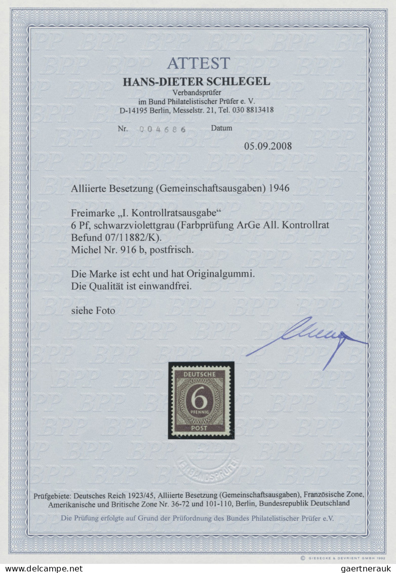 Alliierte Besetzung - Gemeinschaftsausgaben: 1946, 6 Pf Ziffer In Der Sehr Selte - Sonstige & Ohne Zuordnung