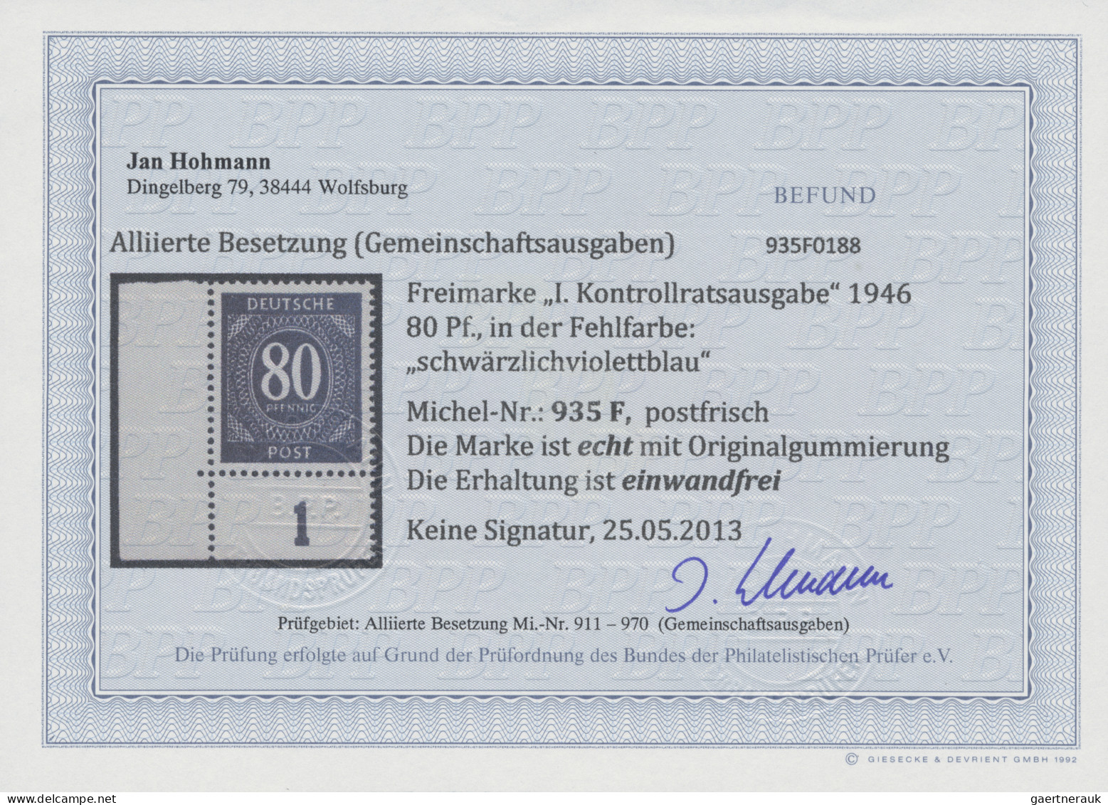 Alliierte Besetzung - Gemeinschaftsausgaben: 1946, 80 Pf Ziffer, Postfrisches Pr - Altri & Non Classificati