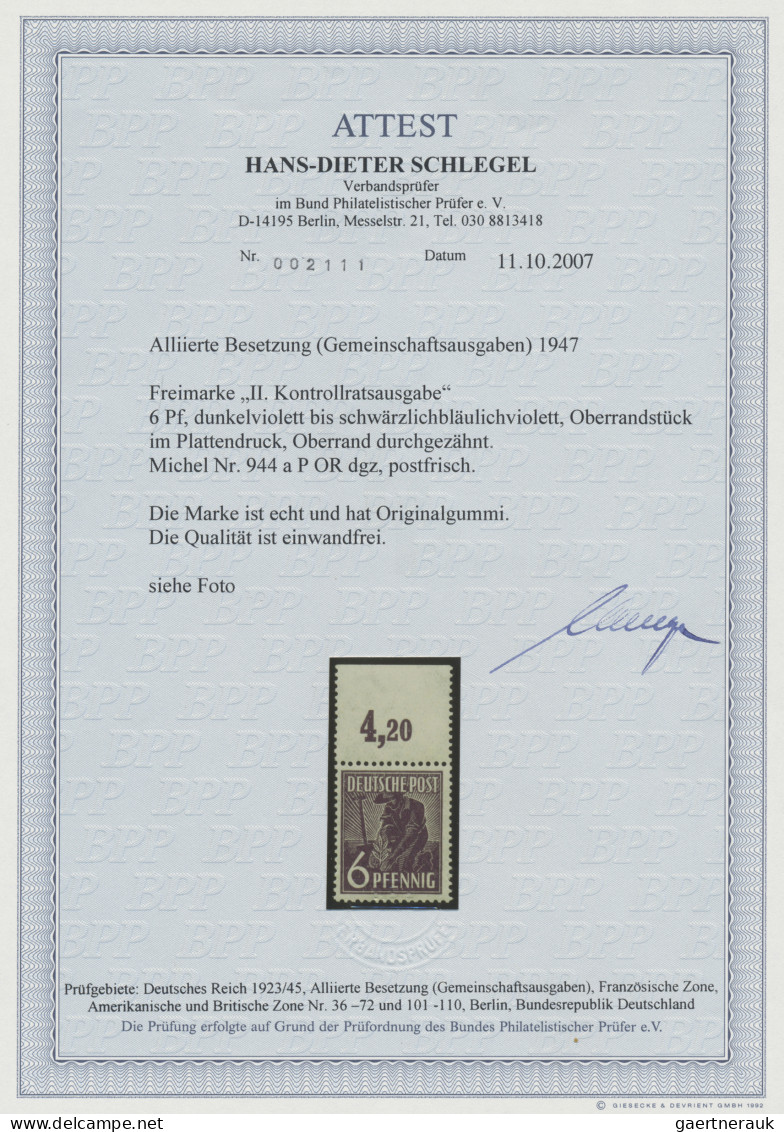 Alliierte Besetzung - Gemeinschaftsausgaben: 1947, 6 Pf Arbeiter Lebhaftbläulich - Other & Unclassified