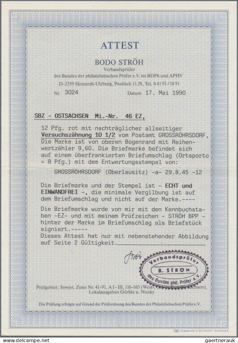 Sowjetische Zone - Ost-Sachsen: 1945, Ziffern 12 Pfg Rot, Postmeistertrennung Gr - Sonstige & Ohne Zuordnung