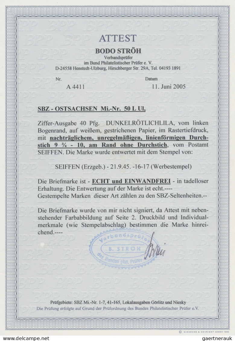 Sowjetische Zone - Ost-Sachsen: 1945, 40 Pfg. Ziffern Dunkelrötlichlila, Linkes - Sonstige & Ohne Zuordnung