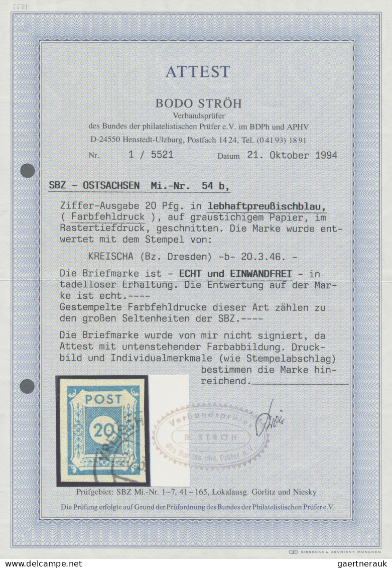 Sowjetische Zone - Ost-Sachsen: 1945, 20 Pfg Ziffernserie Lebhaftpreußischblau A - Autres & Non Classés