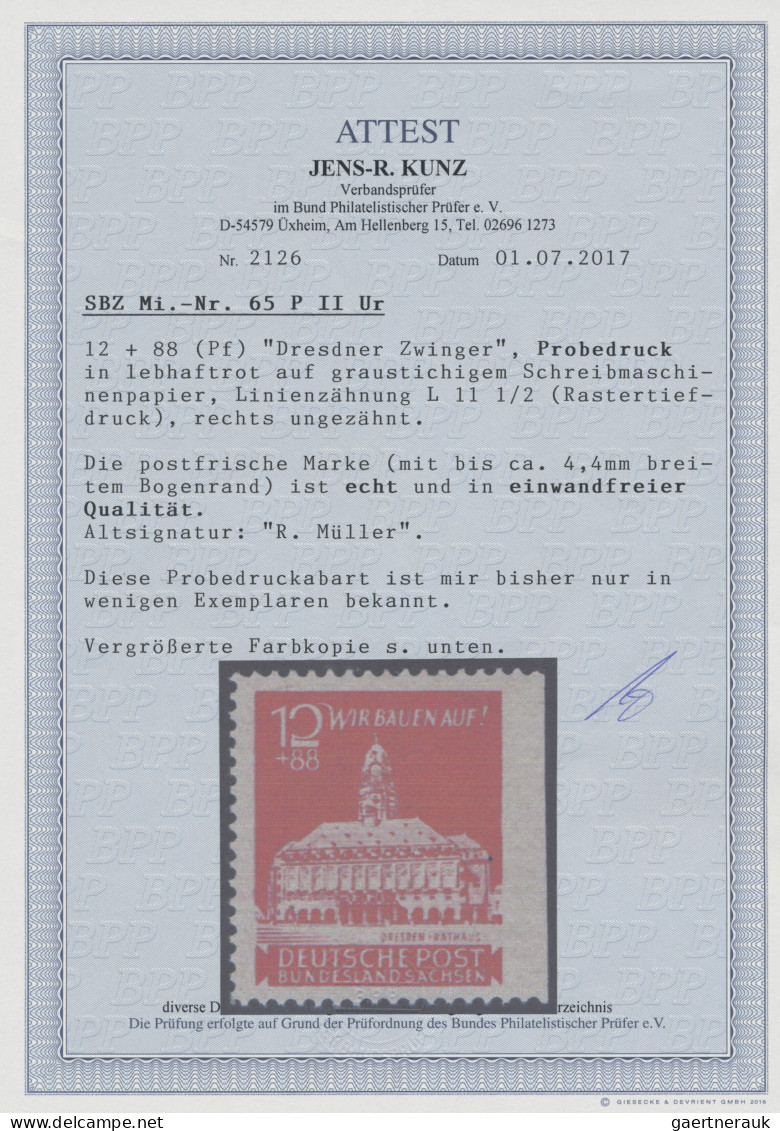 Sowjetische Zone - Ost-Sachsen: 1946, 12+88 Pf, Wiederaufbau, Probedruck In Lebh - Otros & Sin Clasificación