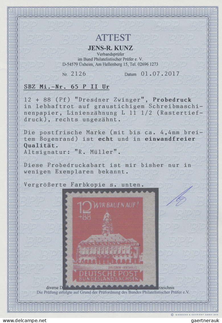 Sowjetische Zone - Ost-Sachsen: 1946, 12+88 Pf, Wiederaufbau, Probedruck In Lebh - Sonstige & Ohne Zuordnung