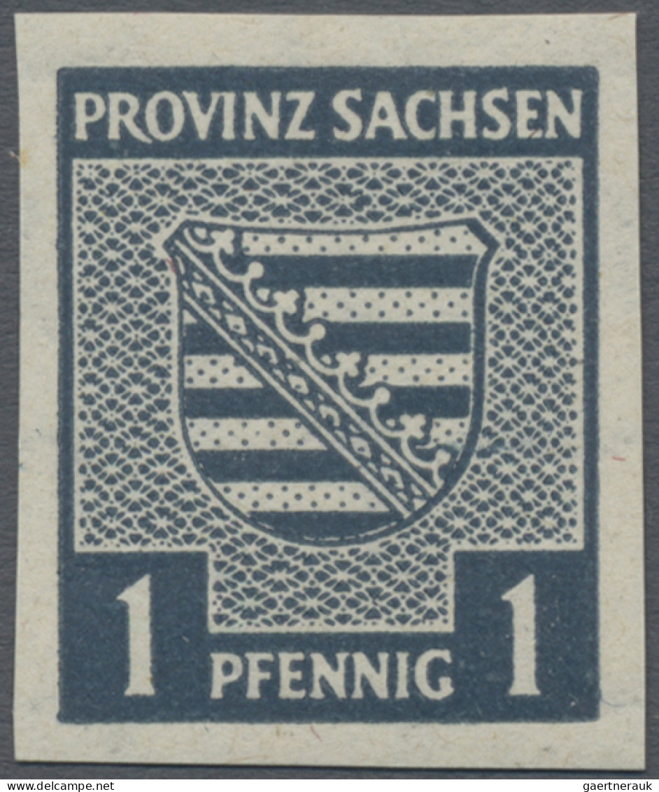 Sowjetische Zone - Provinz Sachsen: 1945, 1 Pf Provinzwappen Schwärzlichgrünlich - Other & Unclassified