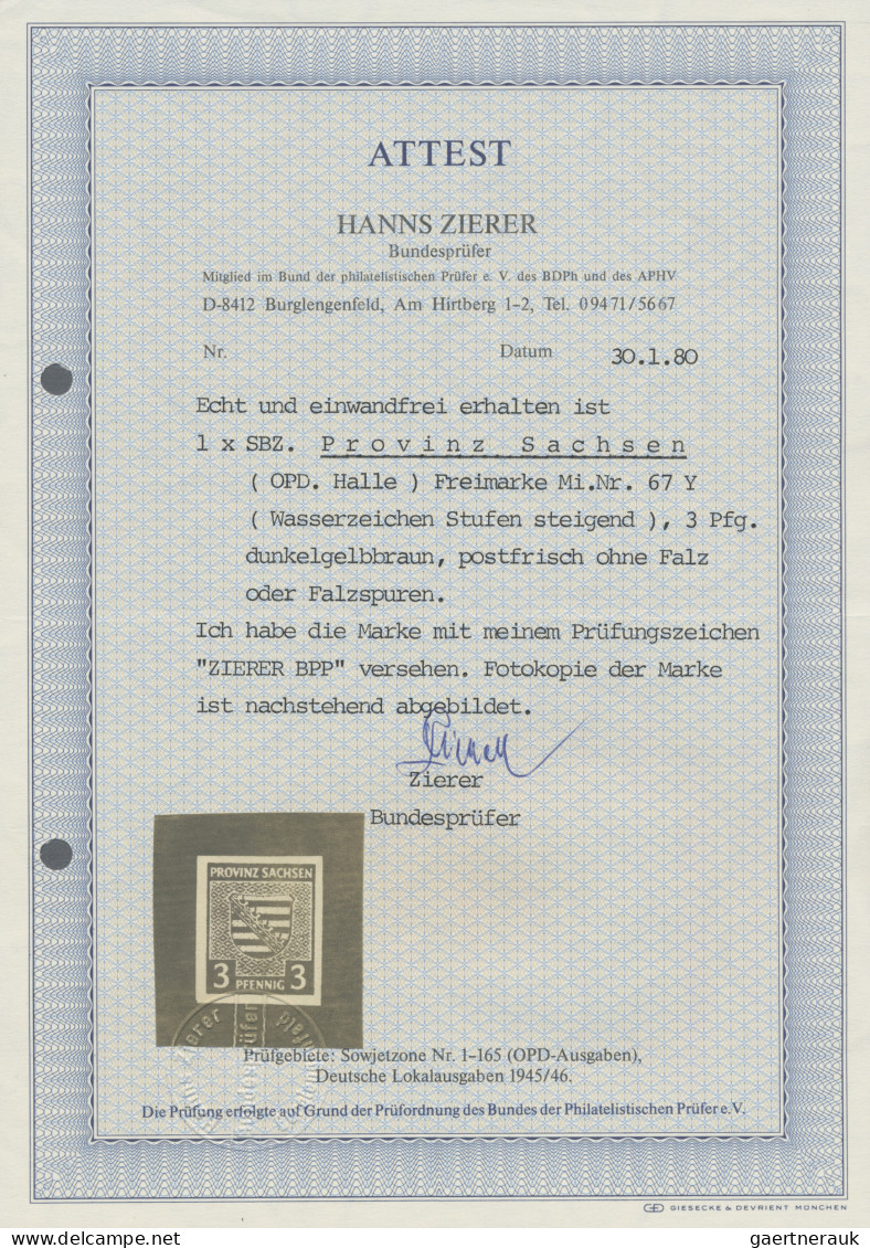 Sowjetische Zone - Provinz Sachsen: 1945, 3 Pf Orangebraun, Mit Dem Seltenen Was - Other & Unclassified