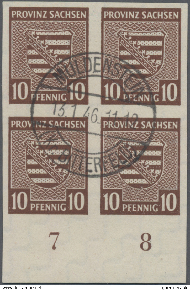 Sowjetische Zone - Provinz Sachsen: 1945, 10 Pf. Wappen Geschnitten Im Viererblo - Autres & Non Classés