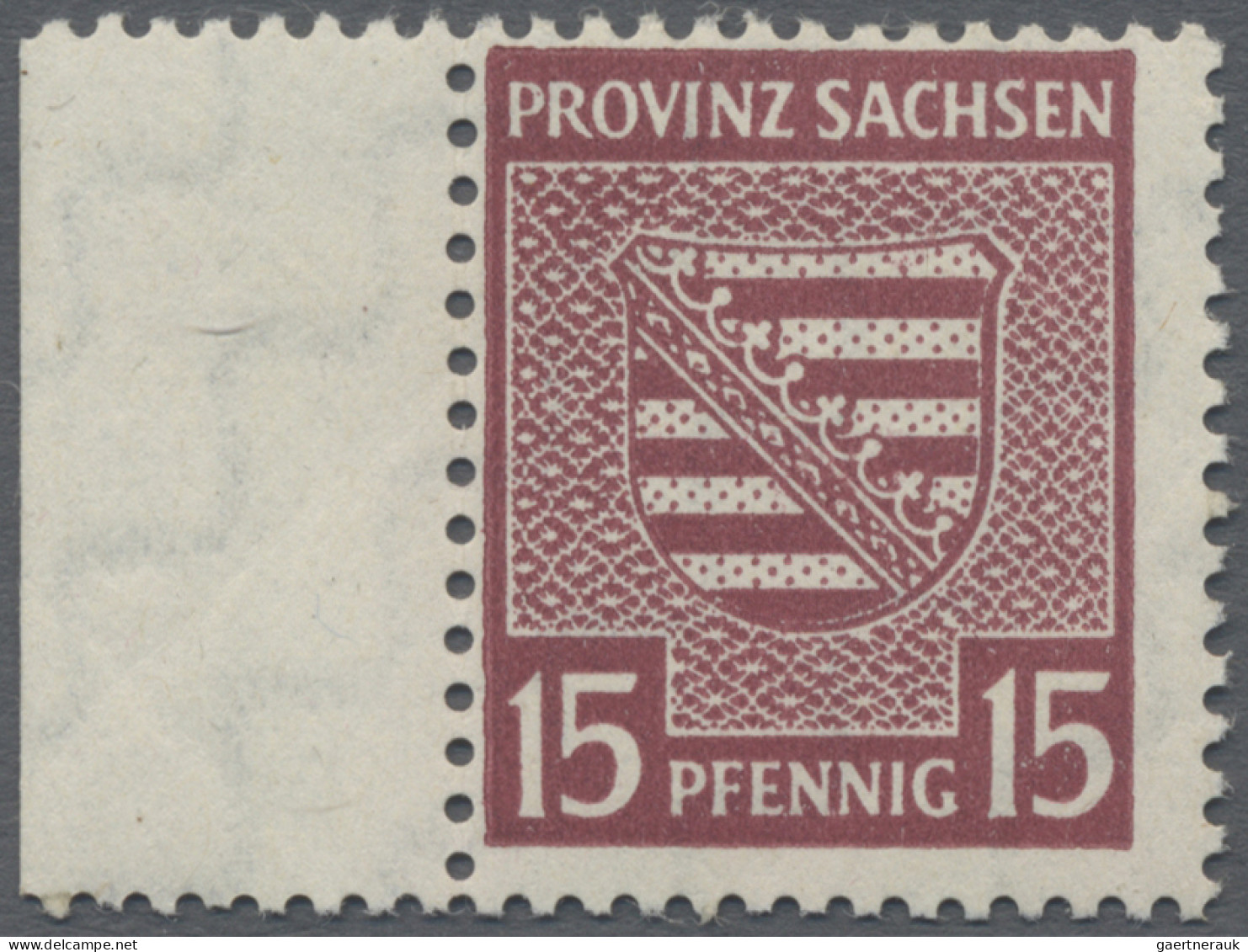 Sowjetische Zone - Provinz Sachsen: 1945, 15 Pf Wappen In Mittellilakarmin Mit F - Andere & Zonder Classificatie