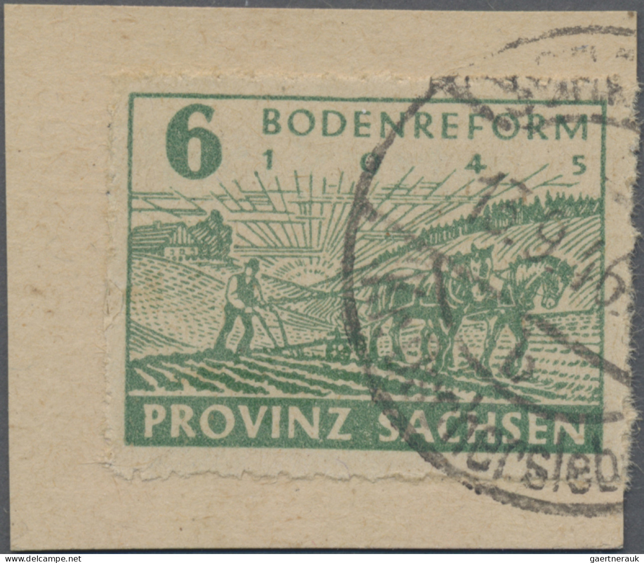 Sowjetische Zone - Provinz Sachsen: 1945, Bodenreform 6 Pf Lebhaftgrün Mit Nacht - Autres & Non Classés