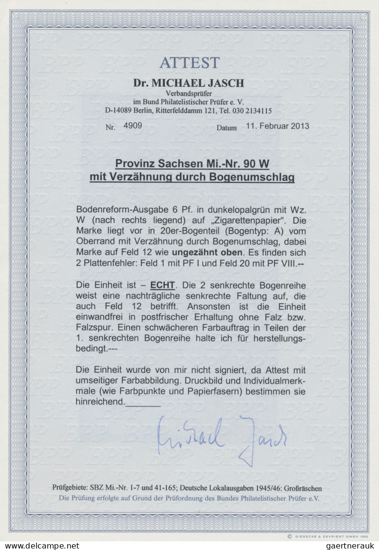 Sowjetische Zone - Provinz Sachsen: 1946, 6 Pf Bodenreform Auf Zigarettenpapier, - Autres & Non Classés