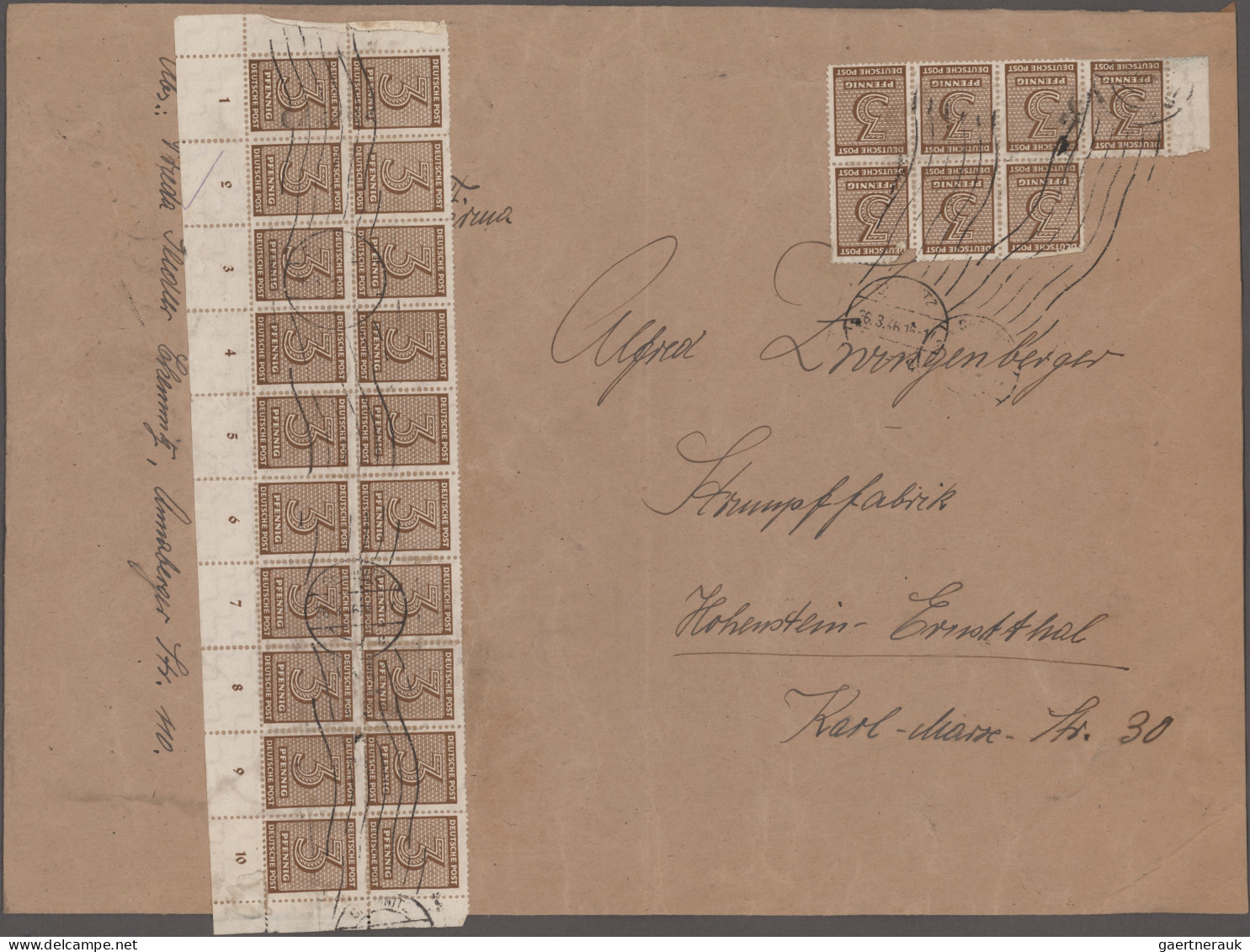 Sowjetische Zone - West-Sachsen: 1946, Ziffern 3 Pfg. Braun, Unterrand-20er-Bloc - Sonstige & Ohne Zuordnung