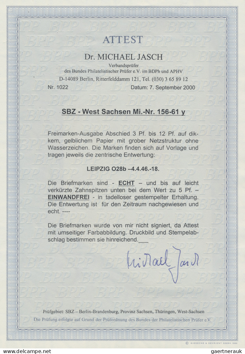 Sowjetische Zone - West-Sachsen: 1946, 3 Pf Bis 12 Pf Abschiedsserie Auf Gelblic - Andere & Zonder Classificatie