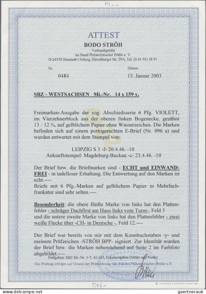 Sowjetische Zone - West-Sachsen: 1946, Abschiedsserie, 6 Pf Violett Im VIERZEHNE - Autres & Non Classés