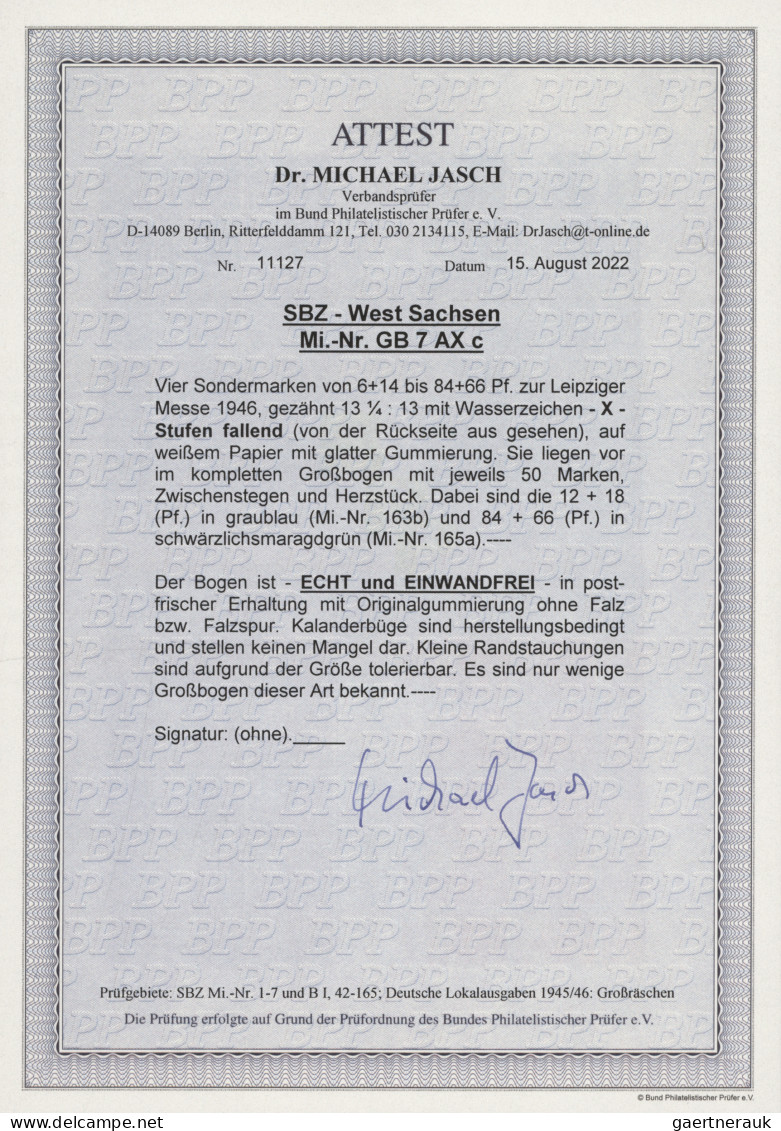 Sowjetische Zone - West-Sachsen: 1946, 6+14 Pfg Bis 84+66 Pfg, Leipziger Messe I - Andere & Zonder Classificatie