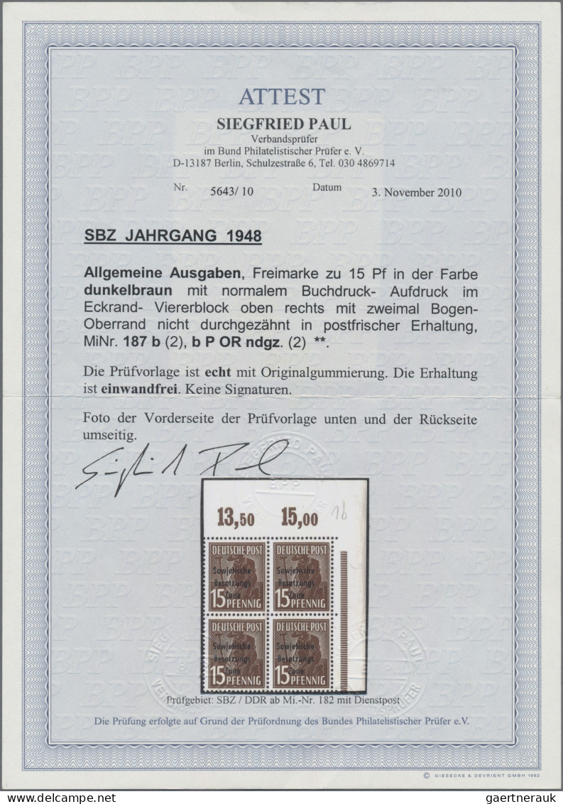 Sowjetische Zone - Allgemeine Ausgaben: 1948, 15 Pf Pflanzer Mit Maschinenaufdru - Sonstige & Ohne Zuordnung