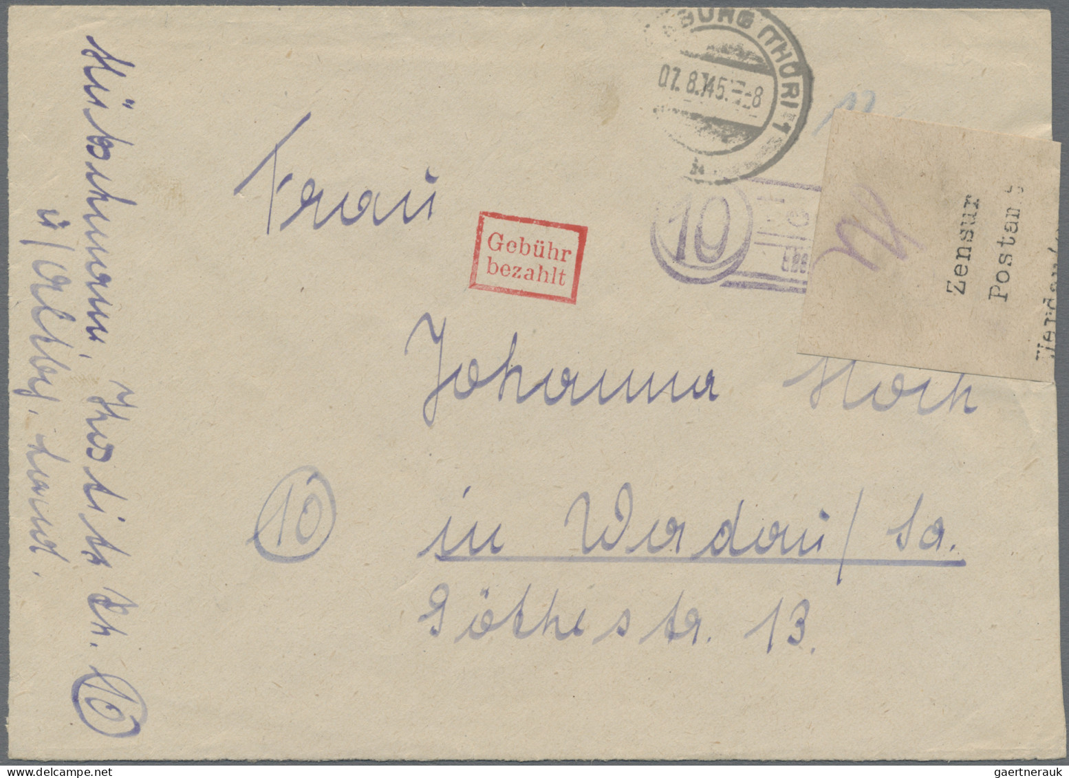 Sowjetische Zone - Zensurpost: 1945, Lokale Zensur WERDAU In Sachsen, SBZ-Barfra - Autres & Non Classés