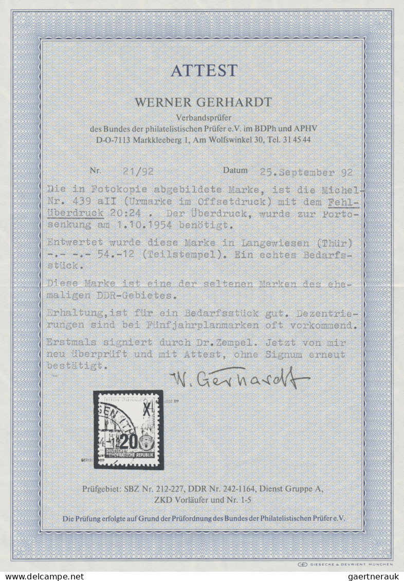 DDR: 1954, 20 Pfg Auf 24 Pfg, Gestempelter Überdruckwert Der DDR Dauerserie "Fün - Usati