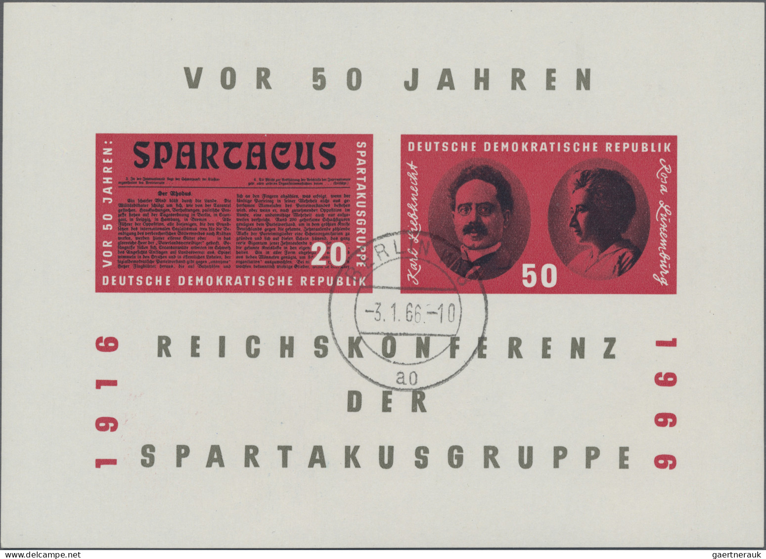 DDR: 1966, 50. Jahrestag Der Reichskonferenz Der Spartakusgruppe, UNGEZÄHNTER Bl - Sonstige & Ohne Zuordnung