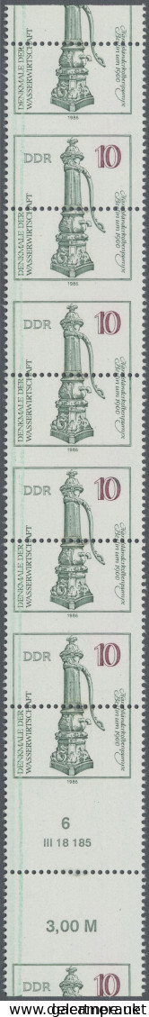 DDR: 1986, 10 Pfg. Wasserwirtschaft Im Senkrechten Unterrand-5er-Streifen Mit St - Sonstige & Ohne Zuordnung