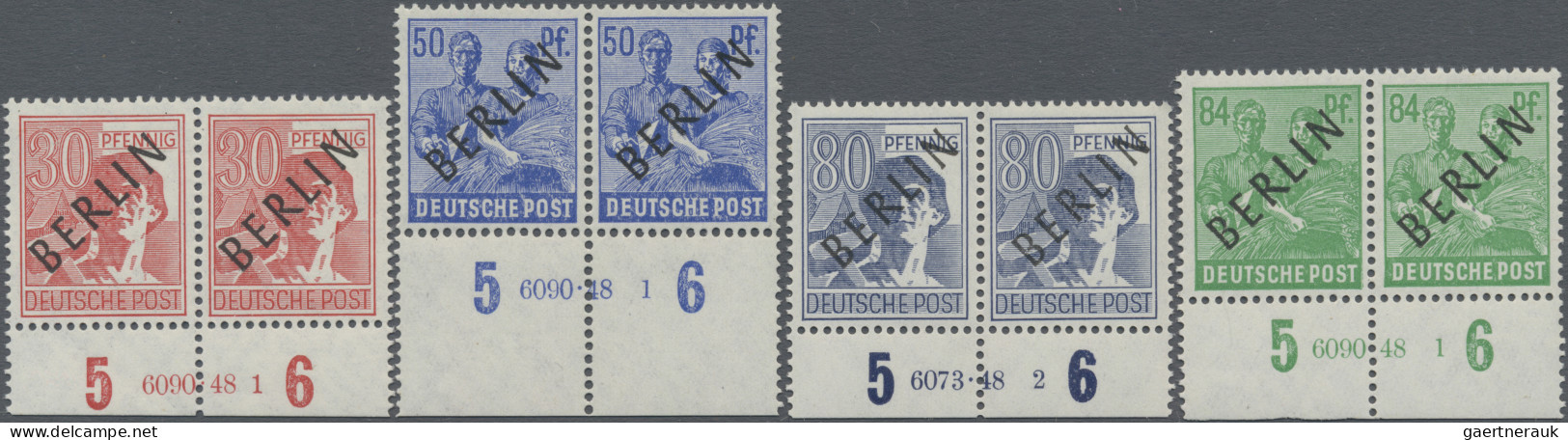 Berlin: 1948, Schwarzaufdruck, Vier Unterrandpaare Mit HAN: 30 Pfg. "6090.48 1", - Ongebruikt