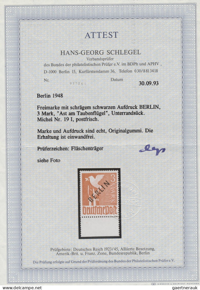 Berlin: 1948, Schwarzaufdruck, 3 Mark Bräunlichrot, Tadellos Postfrisches Und Gu - Unused Stamps