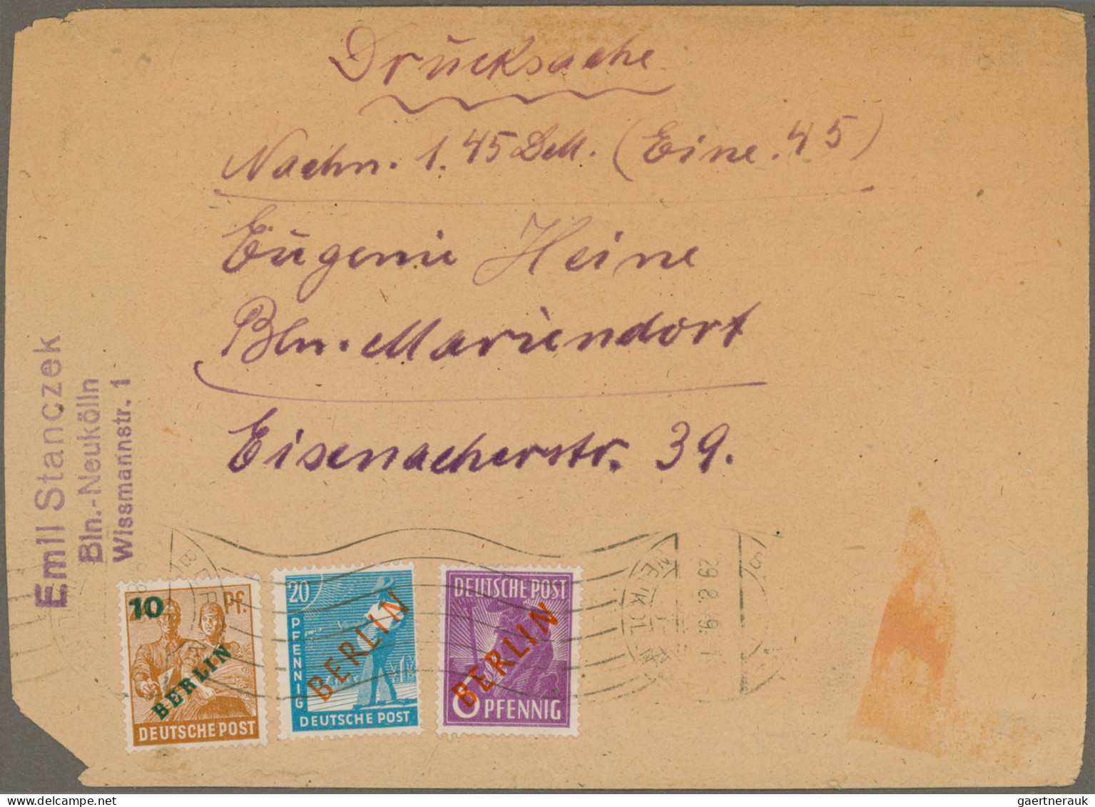 Berlin: 1949, 6 Pfg. Und 20 Pfg. Rotaufdruck Zusammen Mit 10 Pfg. Grünaufdruck A - Lettres & Documents