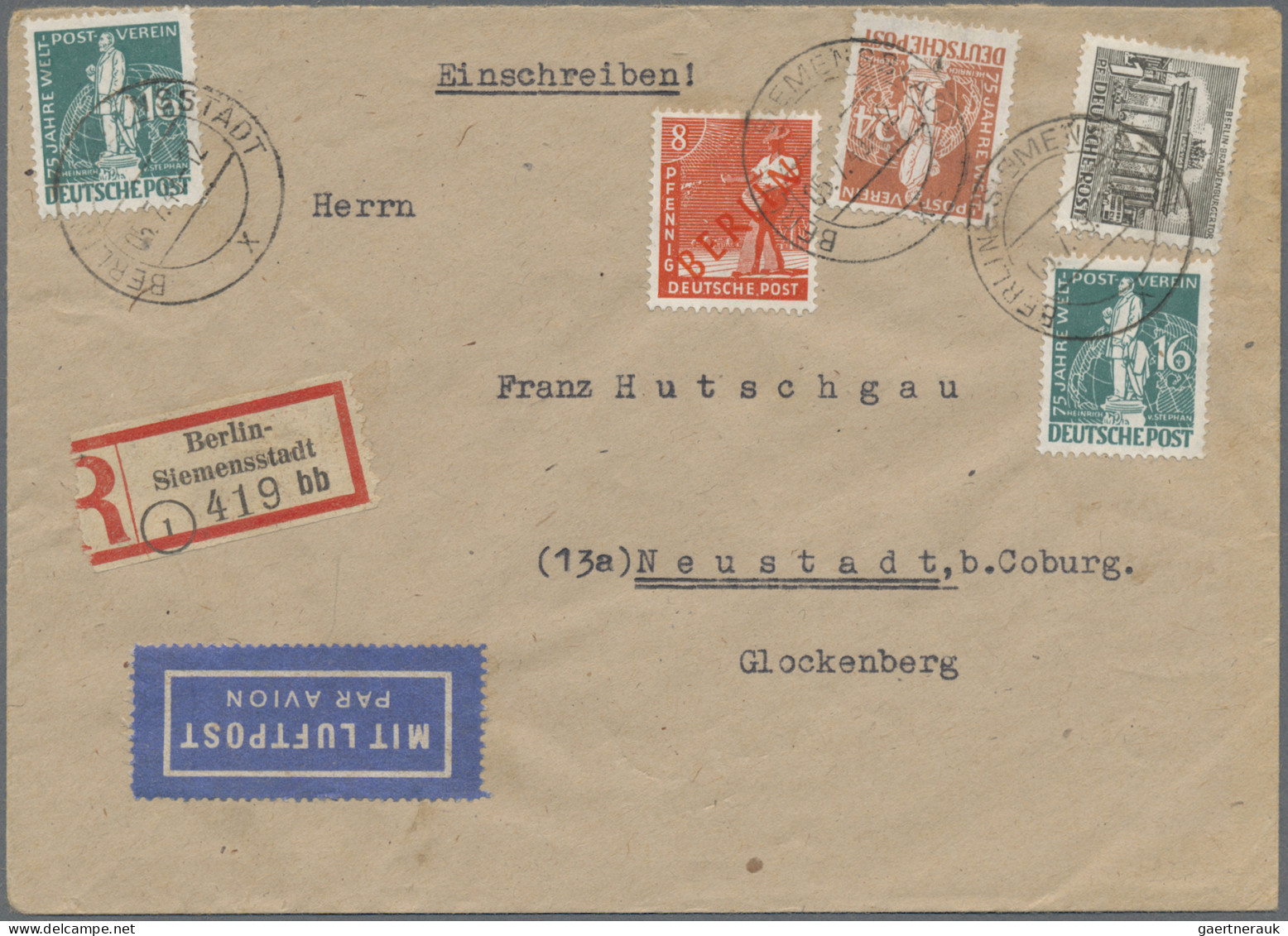 Berlin: 1949, 8 Pf Rotaufdruck In MiF Mit Zweimal 16 Pf, Einmal 24 Pf UPU Sowie - Briefe U. Dokumente