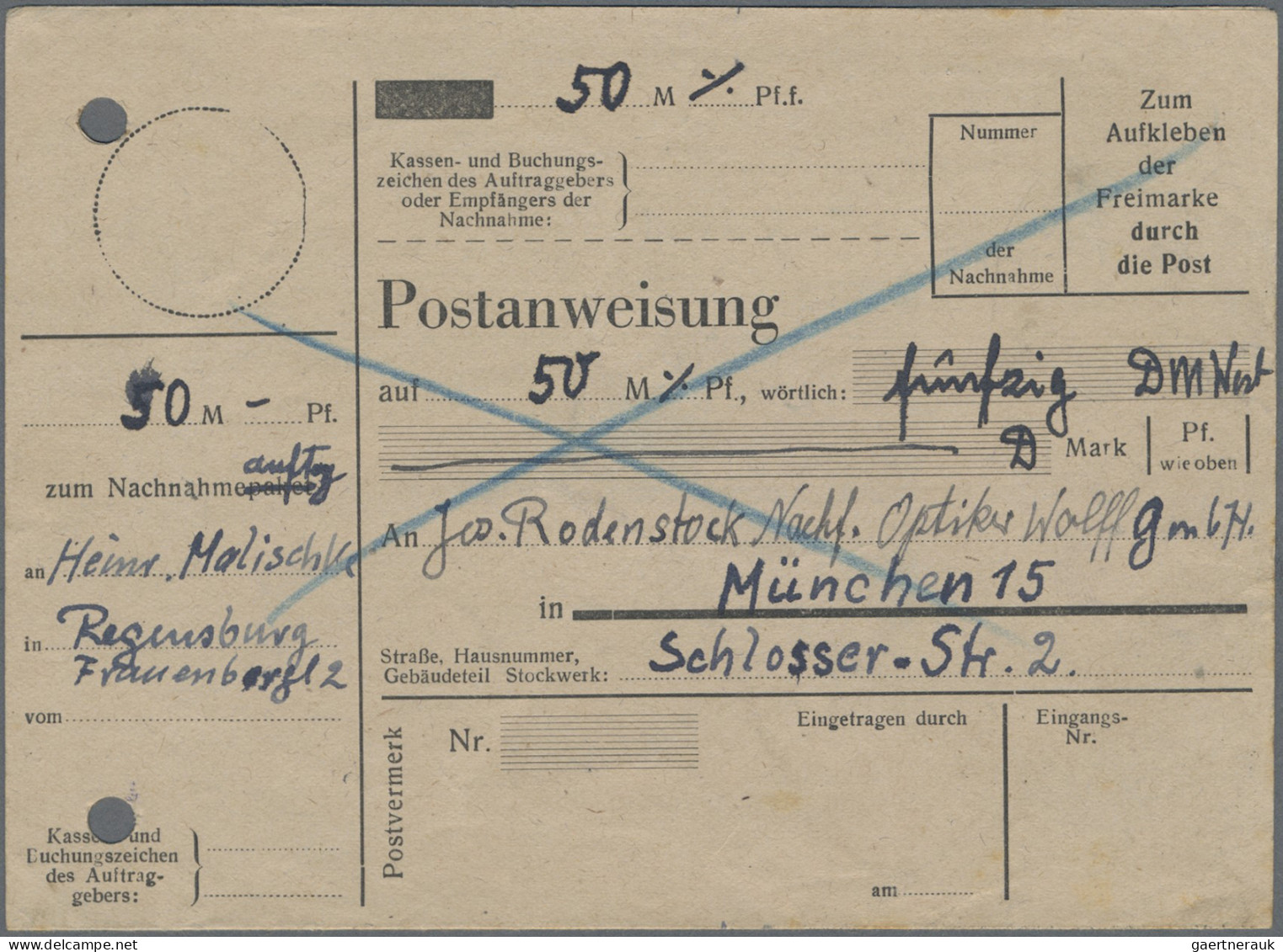 Berlin: 1994, 50 Pfg. Rotaufdruck Als Einzelfrankatur Auf Nachnahmekarte/Postauf - Other & Unclassified