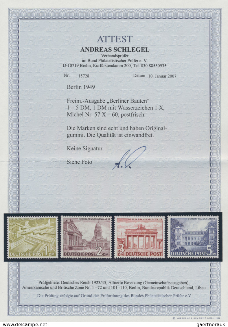 Berlin: 1949, Bauten, Kompletter Satz, Postfrisch, 30, 50, 80, 90 Pfg. Signiert - Neufs