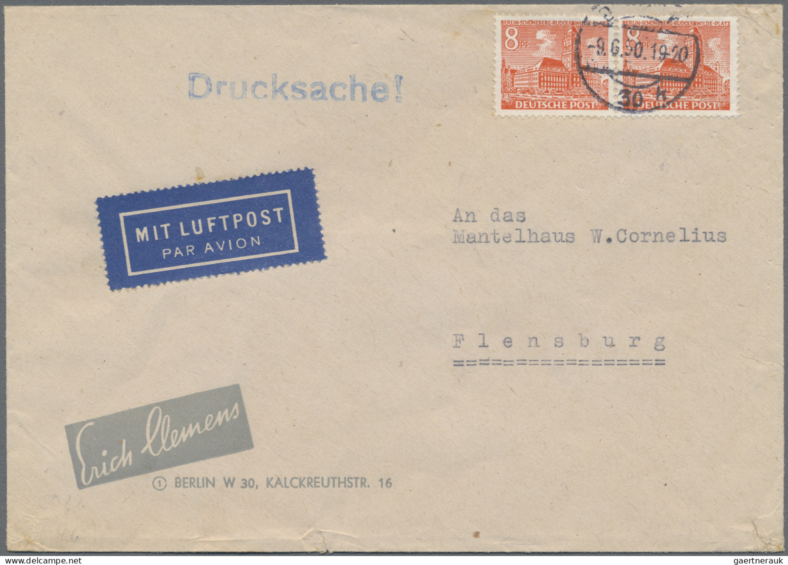 Berlin: 1950, Bauten 8 Pfg. Orange Im Waagerechten Paar Als Portogerechte Mehrfa - Cartas & Documentos