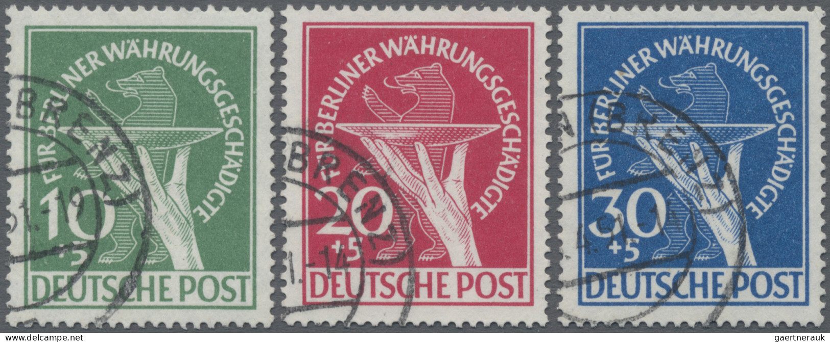 Berlin: 1949, 10 Pf. - 30 Pf. Währungsgeschädigte, Komplett, Gestempelt, Gepr. S - Oblitérés