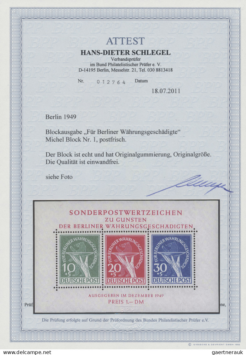 Berlin: 1949, Währungs-Block Postfrisch, Unsigniert. Fotoattest Schlegel BPP "ei - Unused Stamps