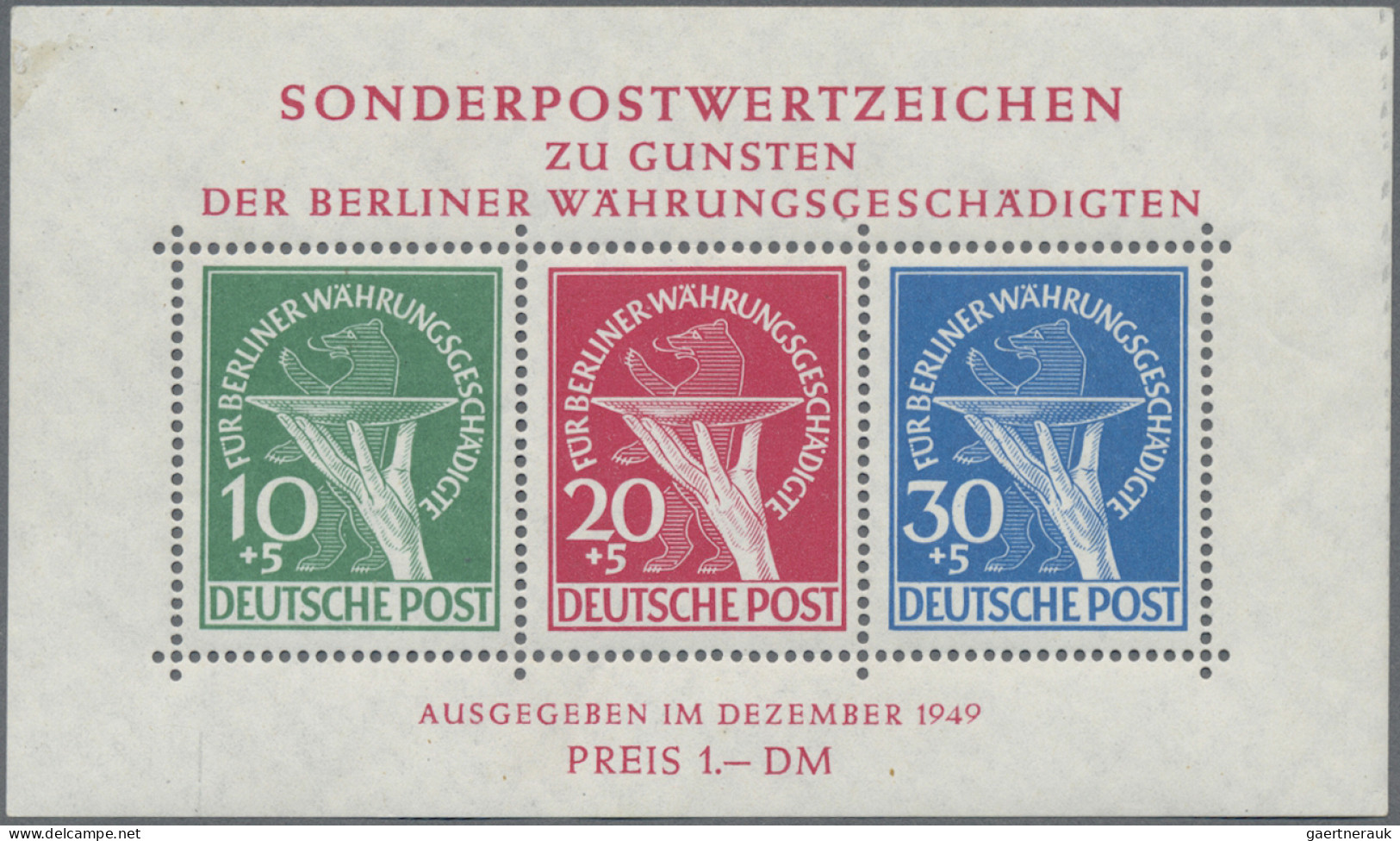 Berlin: 1949, Währungs-Block, Ungebraucht, Vorderseitig Links Oben Leicht Flecki - Neufs