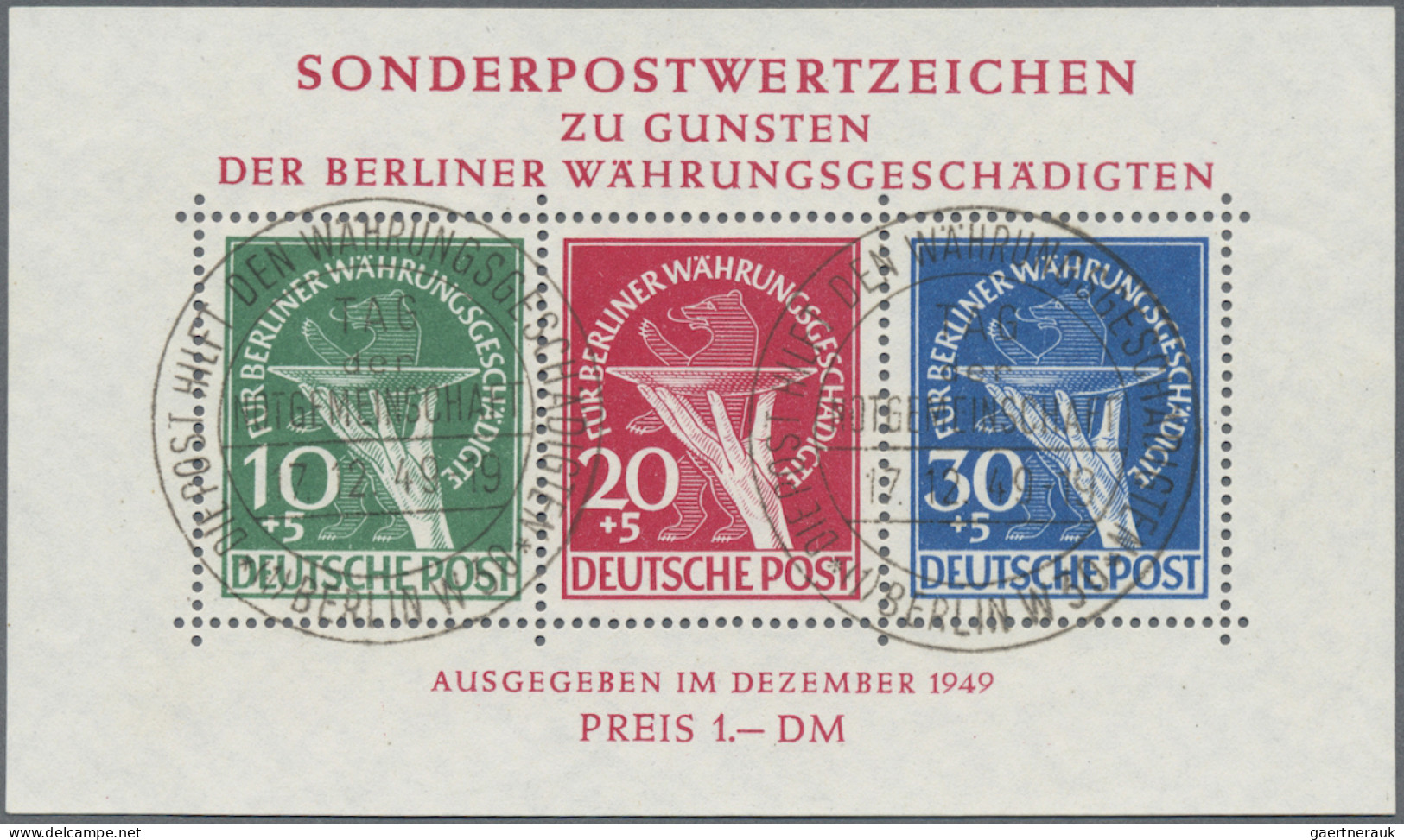 Berlin: 1949, Währungsgeschädigten-Block Mit Ersttags-Sonderstempel, Foto-Attest - Used Stamps