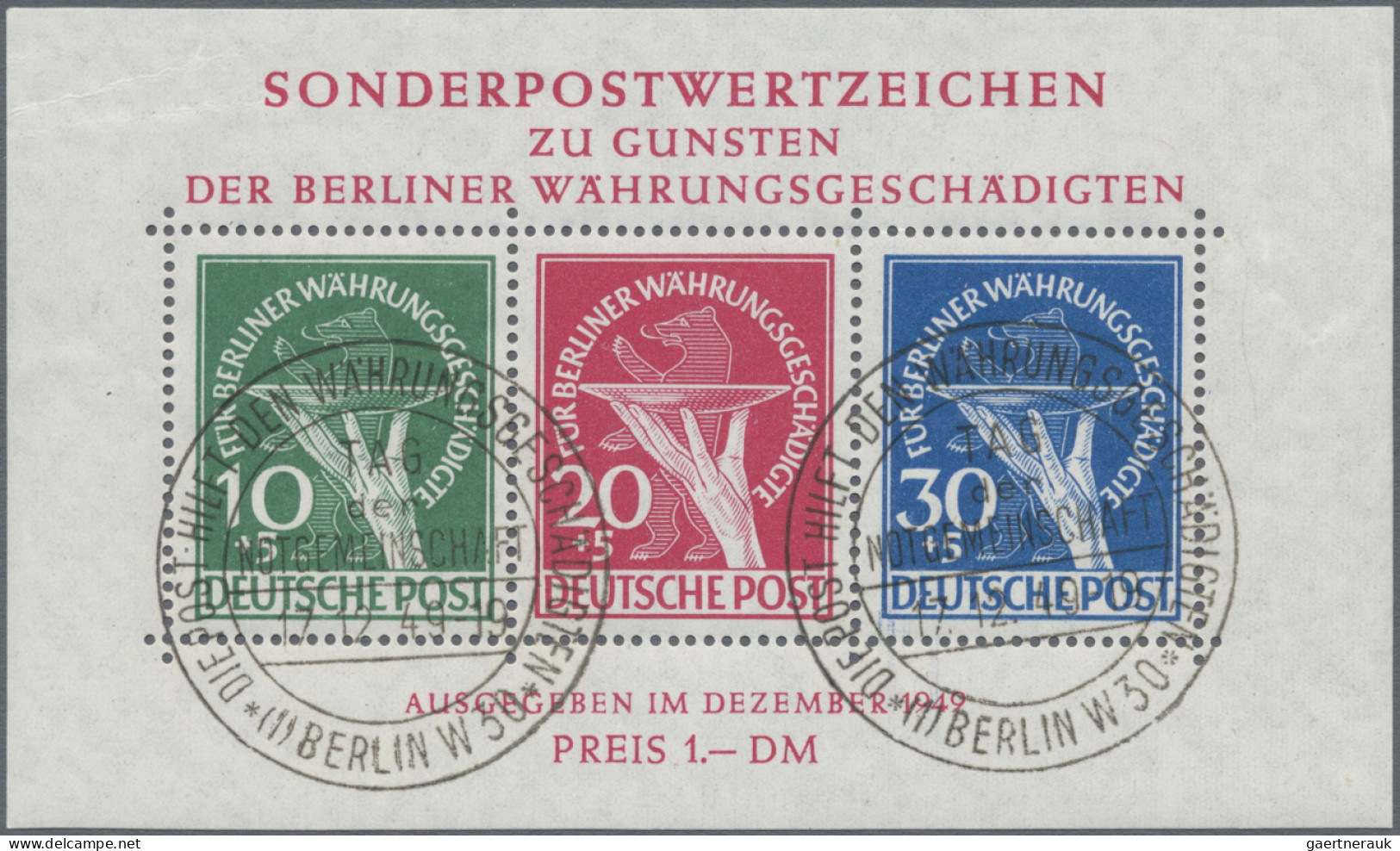 Berlin: 1949, Währungsgeschädigten-Block Mit Ersttags-Sonderstempel, Foto-Attest - Used Stamps