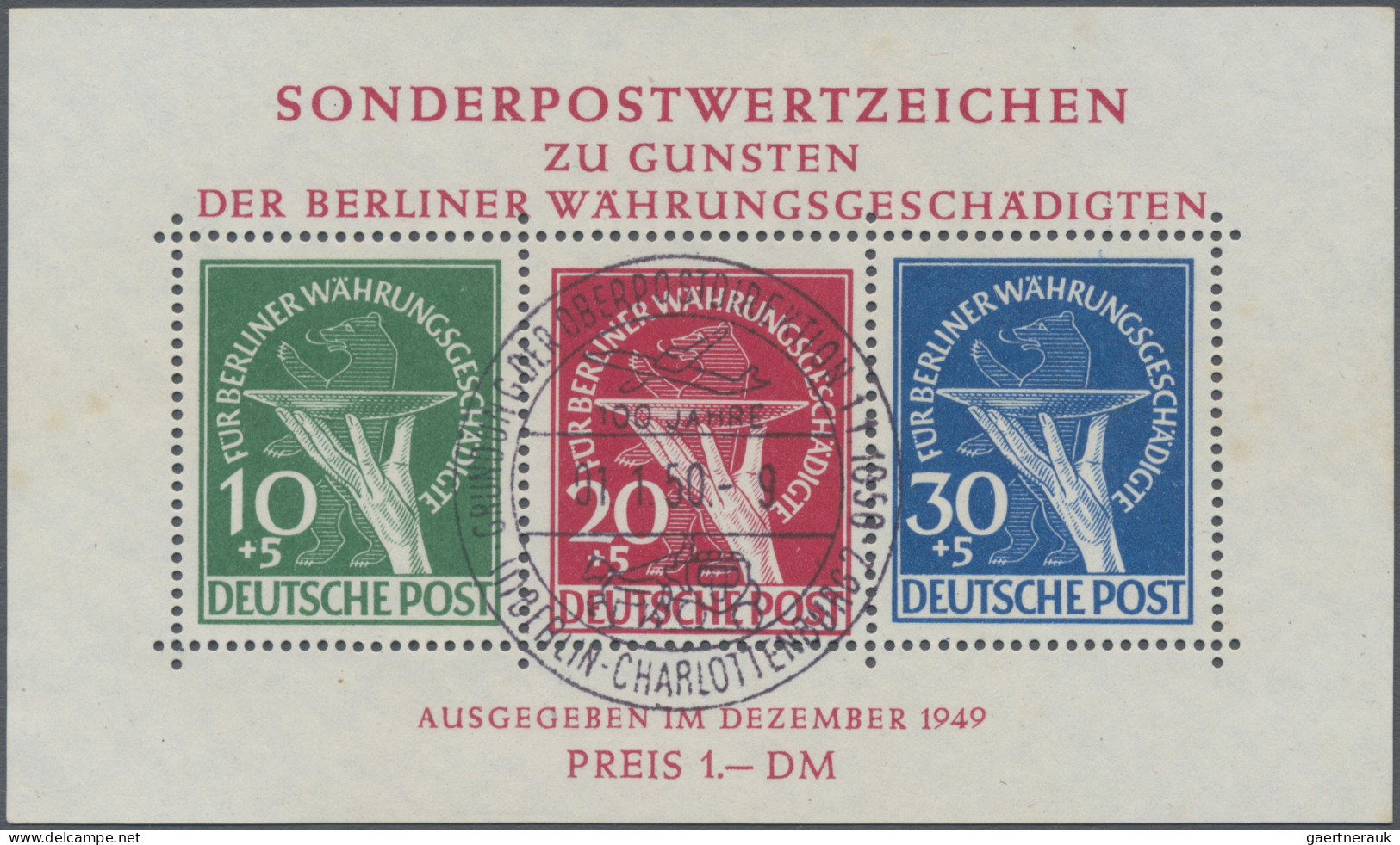 Berlin: 1949, Währungsgeschädigten-Block Mit Sonderstempel "Gründung Der Oberpos - Oblitérés