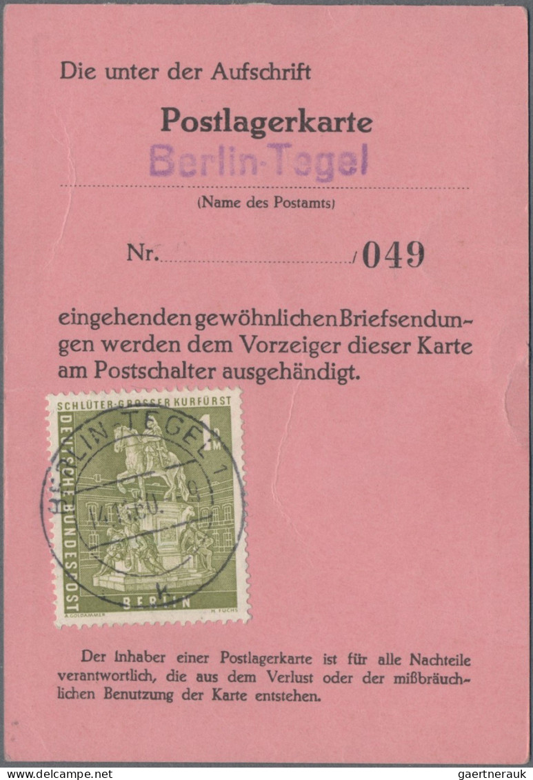 Berlin: 1956, 1 DM Großer Kurfürst Als Gebühr Auf Postlagerkarte Von "BERLIN-TEG - Storia Postale